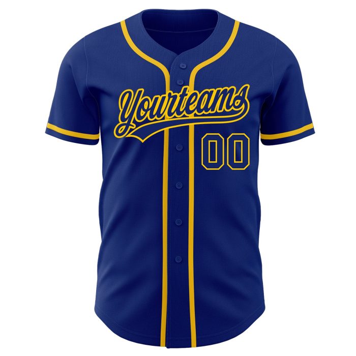 Custom Authentic Baseball Jersey - Royal Gold Stylish Design for Fans Custom Royal Royal-Gold Authentic Baseball Jersey - Image 2