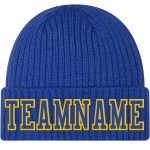 Custom Royal Gold Stitched Knit Hat - Cuffed Winter Beanie for Men and Women Custom Royal Royal-Gold Stitched Cuffed Knit