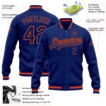 Custom Royal-Orange Varsity Letterman Bomber Jacket, Full-Snap Design Custom Royal Royal-Orange Bomber Full-Snap Varsity - Image 3