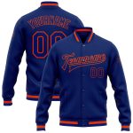 Custom Royal-Orange Varsity Letterman Bomber Jacket, Full-Snap Design Custom Royal Royal-Orange Bomber Full-Snap Varsity