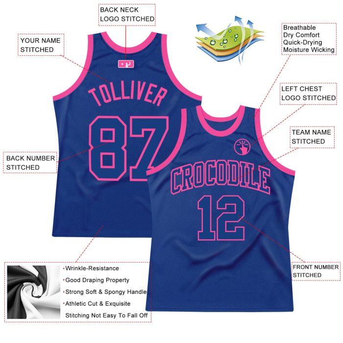 Royal-Pink Authentic Throwback Basketball Jersey - Custom Design, Retro Style Custom Royal Royal-Pink Authentic Throwback - Image 2