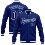 Custom Royal White Varsity Letterman Bomber Jacket Full-Snap Design Custom Royal Royal-White Bomber Full-Snap Varsity Letterman
