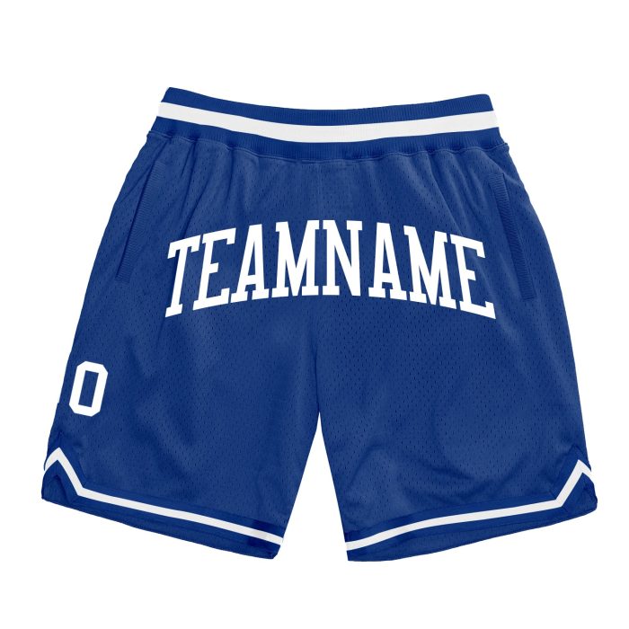 Custom Royal White Authentic Basketball Shorts - Throwback Style Custom Royal White Authentic Throwback Basketball Shorts - Image 1