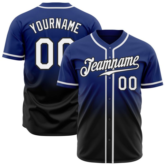 Custom White-Black Authentic Baseball Jersey - Fashion Fade Design Custom Royal White-Black Authentic Fade Fashion Baseball - Image 1