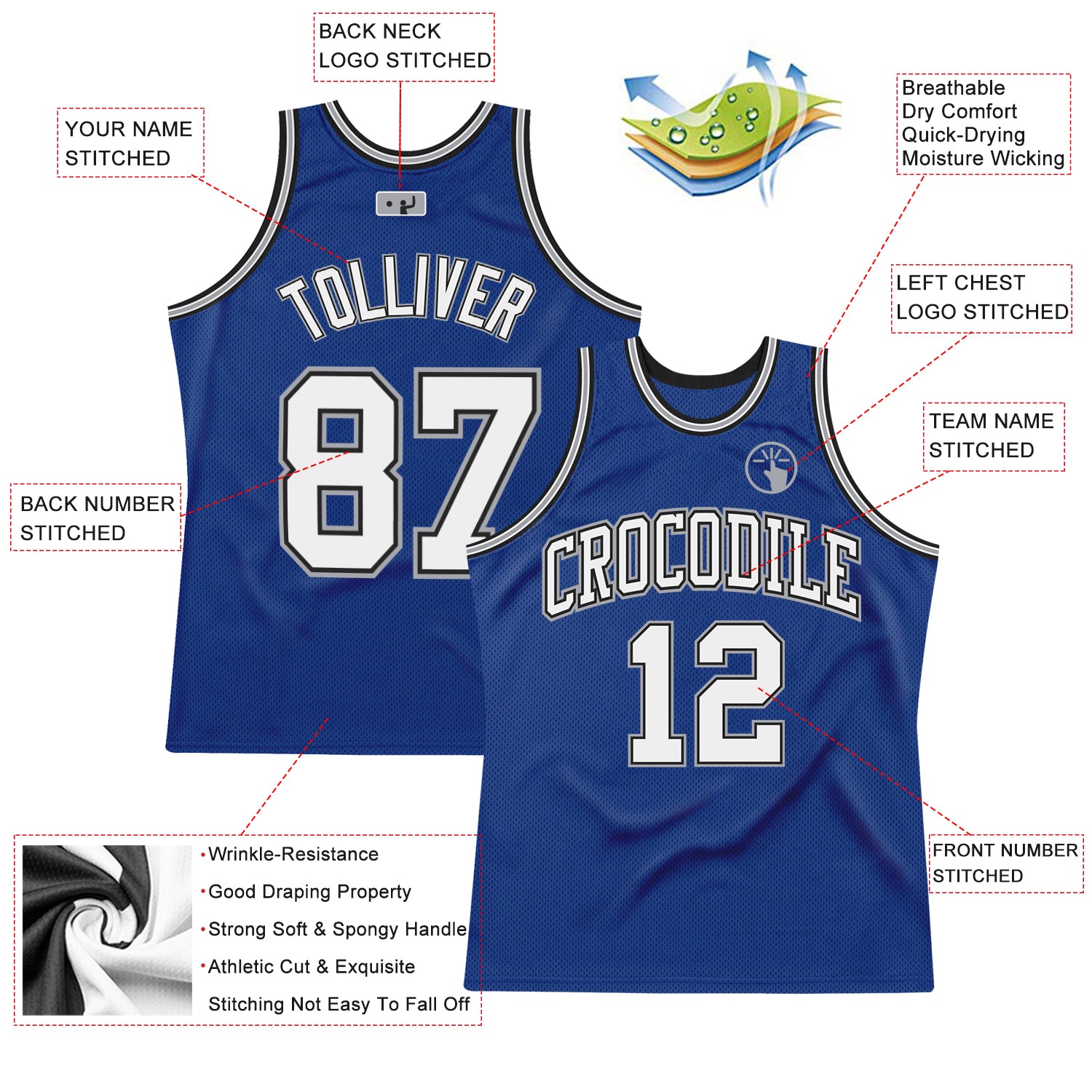 Custom Royal White-Black Authentic Throwback Basketball Jersey Style 7074 Custom Royal Black Authentic Throwback Basketball Jersey Style 7074 Custom Royal White-Black Authentic Throwback Basketball - Image 2