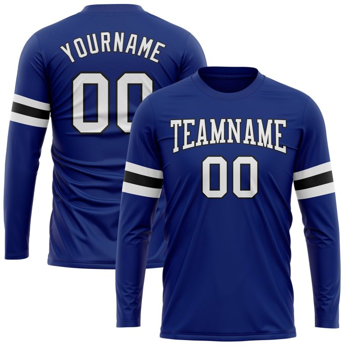 Custom Performance T-Shirt for Men, Long Sleeve in Royal White-Black Custom Royal White-Black Long Sleeve Performance T-Shirt - Image 1