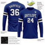 Custom Performance T-Shirt for Men, Long Sleeve in Royal White-Black Custom Royal White-Black Long Sleeve Performance T-Shirt - Image 3