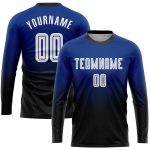 Custom Soccer Jersey - White Black Long Sleeve Fade Fashion Uniform, Sublimation Design Custom Royal White-Black Sublimation