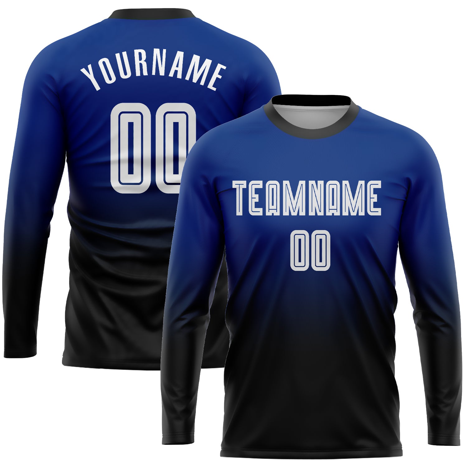 Custom Soccer Jersey - White Black Long Sleeve Fade Fashion Uniform, Sublimation Design Custom Royal White-Black Sublimation