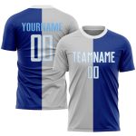 Custom White Gray Soccer Jersey - Fashion Sublimation Split Uniform Custom Royal White-Gray Sublimation Split Fashion Soccer
