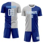 Custom White Gray Soccer Jersey - Fashion Sublimation Split Uniform Custom Royal White-Gray Sublimation Split Fashion Soccer - Image 2