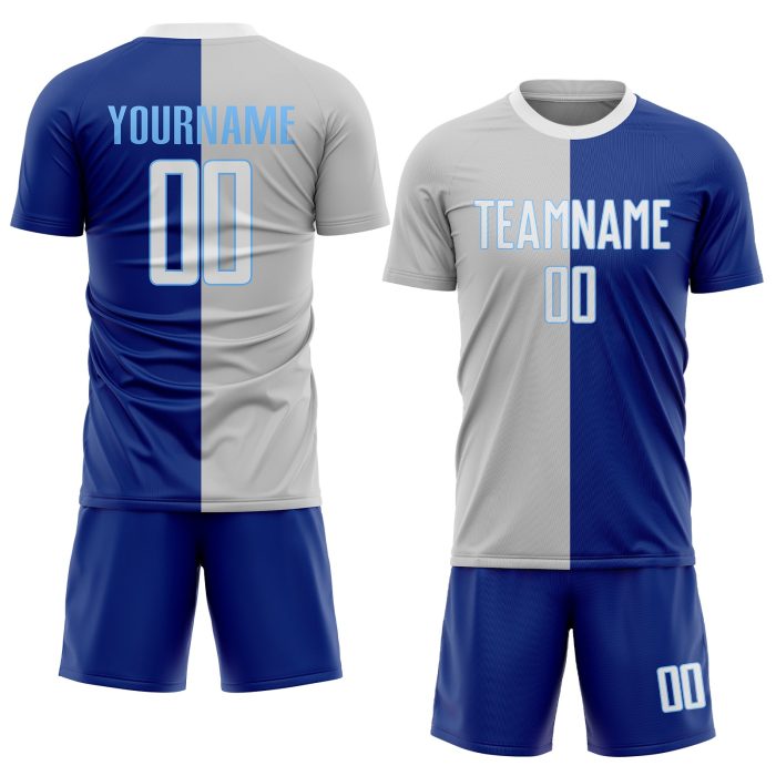Custom White Gray Soccer Jersey - Fashion Sublimation Split Uniform Custom Royal White-Gray Sublimation Split Fashion Soccer - Image 2