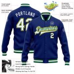 Custom Royal White Varsity Letterman Bomber Jacket Green and Gold Full-Snap Custom Royal White Kelly Green-Gold Bomber Full-Snap - Image 3
