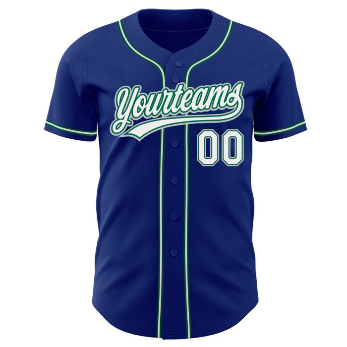 Custom Royal White Kelly Green Gray Baseball Jersey - Authentic Team Apparel Custom Royal White Kelly Green-Gray Authentic - Image 2