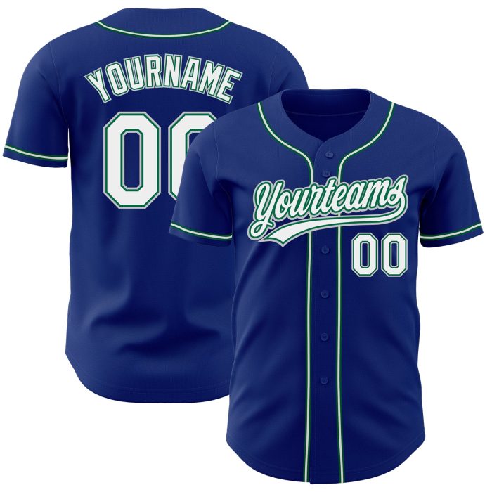 Custom Royal White Kelly Green Gray Baseball Jersey - Authentic Team Apparel Custom Royal White Kelly Green-Gray Authentic - Image 1