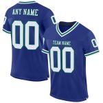 Custom Authentic Throwback Football Jersey in Royal White and Kelly Green Mesh Custom Royal White-Kelly Green Mesh Authentic