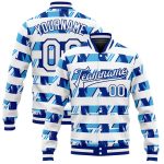 Custom 3D Pattern Design Bomber Jacket in Royal White-Light Blue - Full-Snap Varsity Letterman Style Custom Royal White-Light