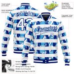 Custom 3D Pattern Design Bomber Jacket in Royal White-Light Blue - Full-Snap Varsity Letterman Style Custom Royal White-Light - Image 3