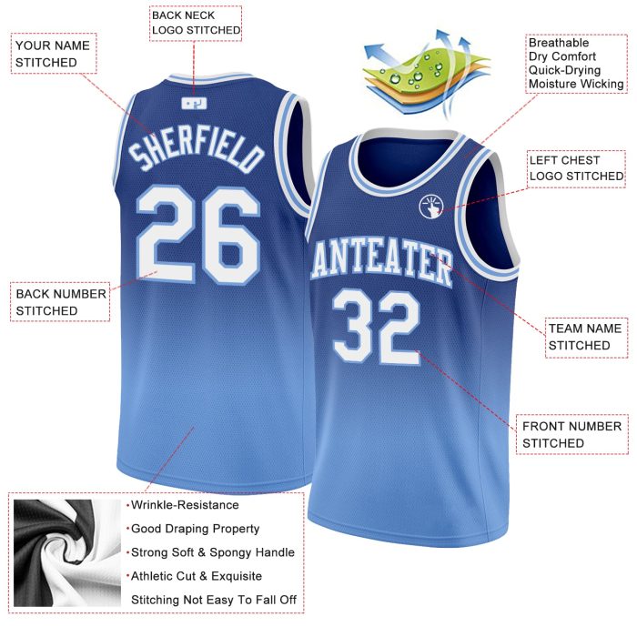 Custom Authentic Fade Basketball Jersey - Royal White & Light Blue Design Custom Royal White-Light Blue Authentic Fade Fashion - Image 2