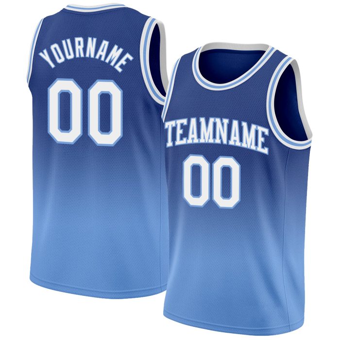 Custom Authentic Fade Basketball Jersey - Royal White & Light Blue Design Custom Royal White-Light Blue Authentic Fade Fashion - Image 1