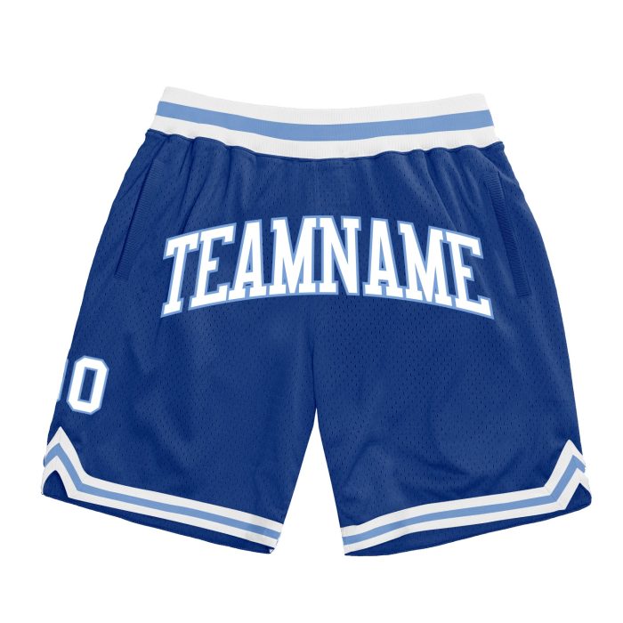 Custom Throwback Basketball Shorts - Royal White and Light Blue Authentic Design Custom Royal White-Light Blue Authentic - Image 1