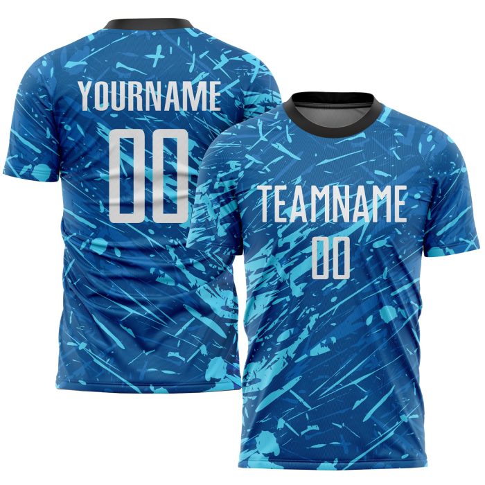 Custom Sublimation Soccer Jersey White Light Blue 5746 - Personalized Uniform Custom Royal White-Light Blue Sublimation Soccer - Image 1