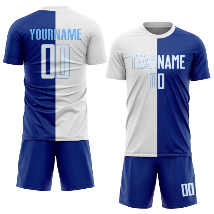 Custom Sublimation Soccer Jersey Royal White Light Blue Split Fashion Design Custom Royal White-Light Blue Sublimation Split - Image 2