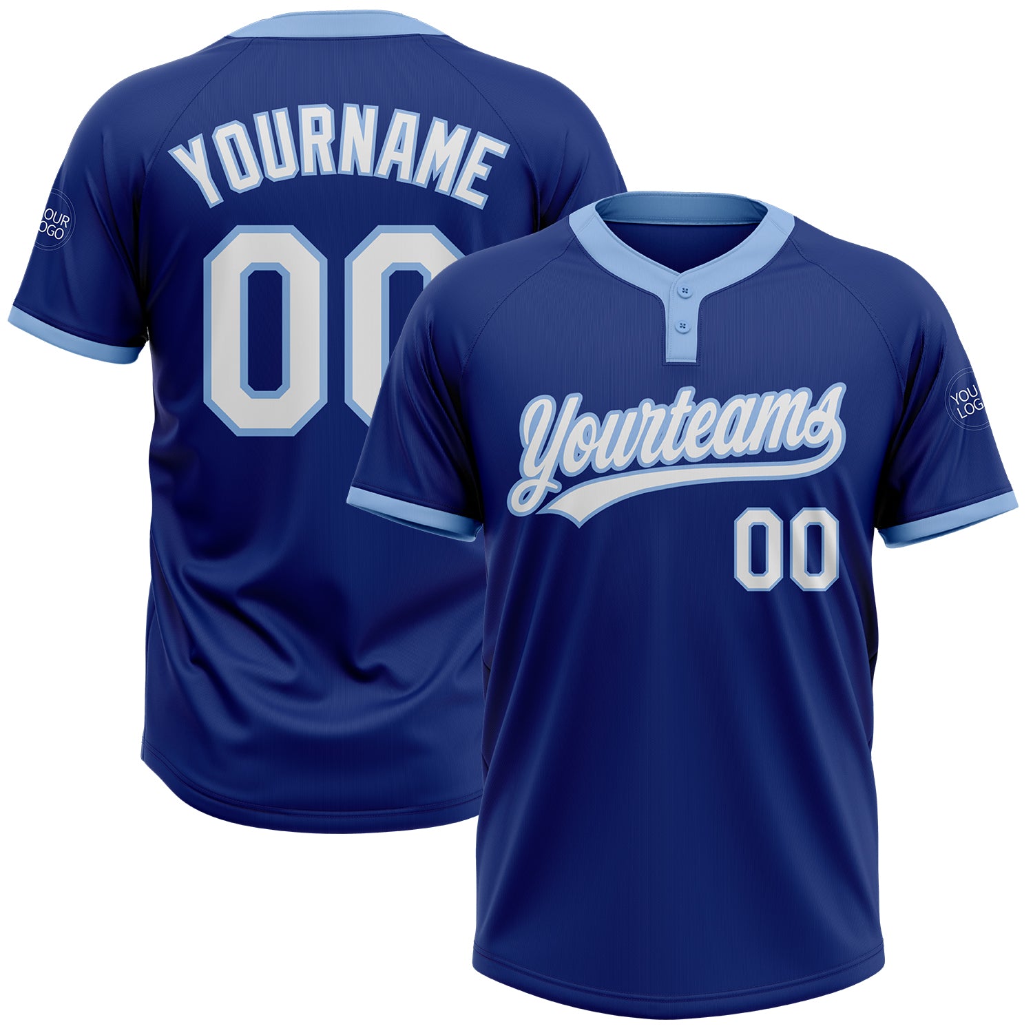 Custom Royal Light Blue Two-Button Unisex Softball Jersey - Personalized Sports Apparel Custom Royal White-Light Blue Two-Button