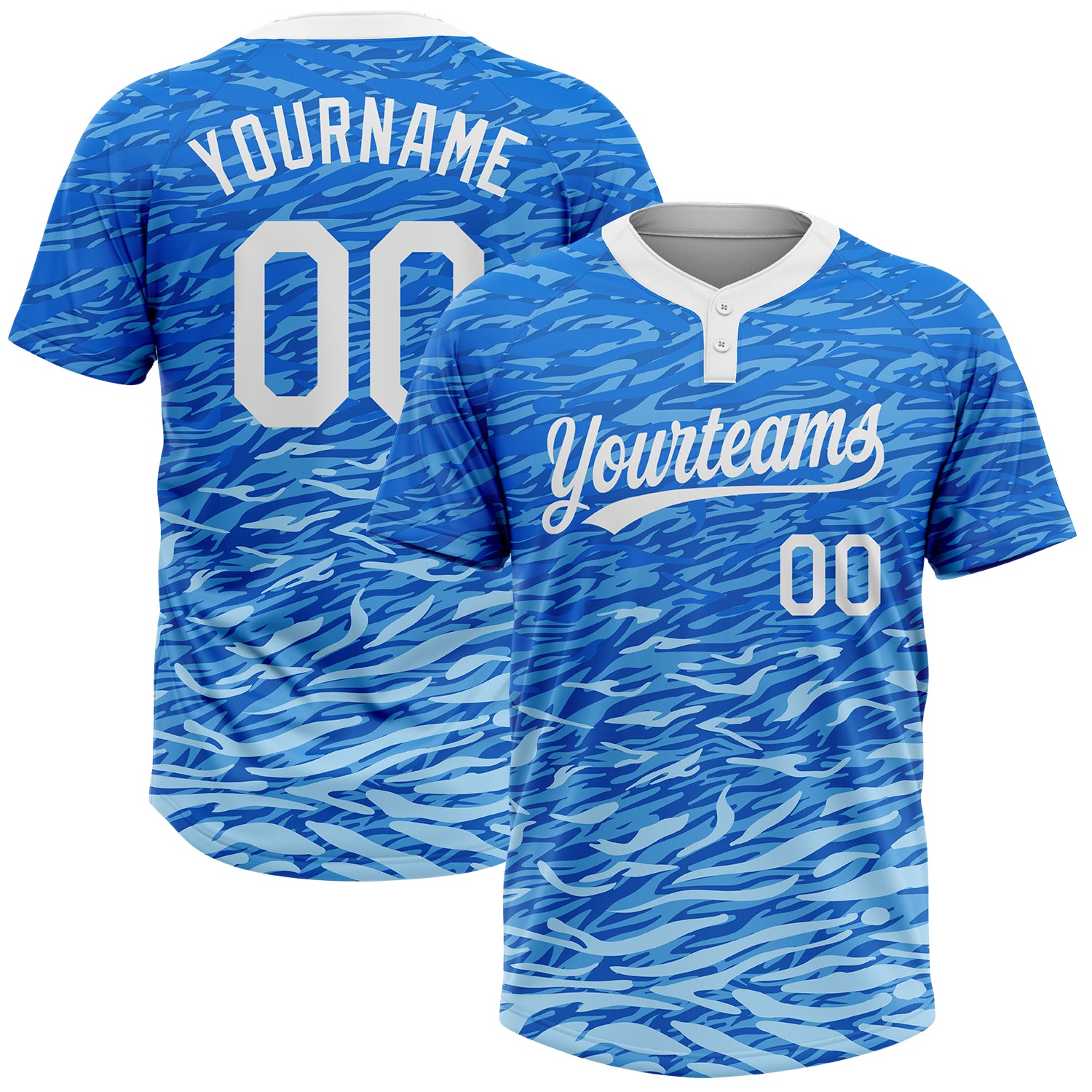 Custom Softball Jersey Unisex Two-Button Royal White-Light Blue Style 4287 Custom Royal White-Light Blue Two-Button Unisex