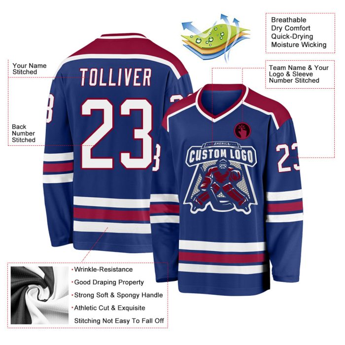 Custom Maroon Royal Hockey Jersey - Personalized Team Uniform Jersey Custom Royal White-Maroon Hockey Jersey - Image 3