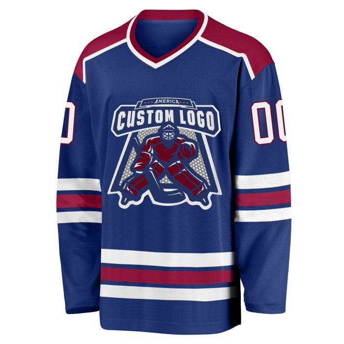 Custom Maroon Royal Hockey Jersey - Personalized Team Uniform Jersey Custom Royal White-Maroon Hockey Jersey - Image 2