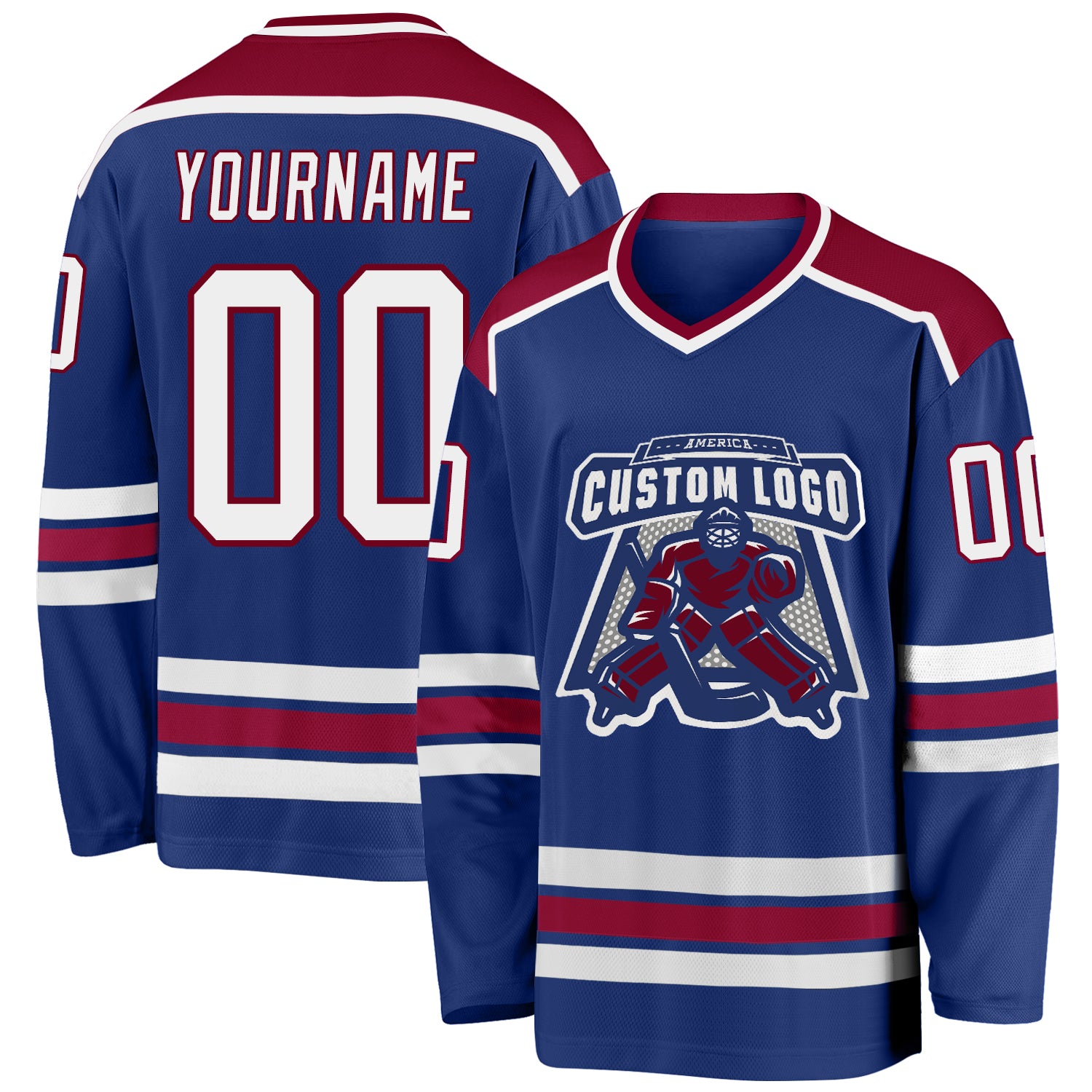 Custom Royal White-Maroon Hockey Jersey Custom Maroon Royal Hockey Jersey - Personalized Team Uniform Jersey Custom Royal White-Maroon Hockey Jersey - Image 1