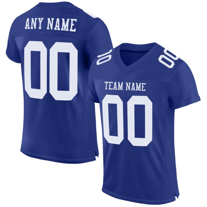 Custom Football Jersey - Authentic Royal White Mesh Design Custom Royal White Mesh Authentic Football Jersey - Image 1