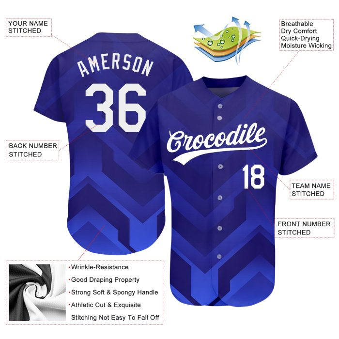 Custom White-Navy 3D Pattern Baseball Jersey - Authentic Design for Sports Fans Custom Royal White-Navy 3D Pattern Design - Image 3