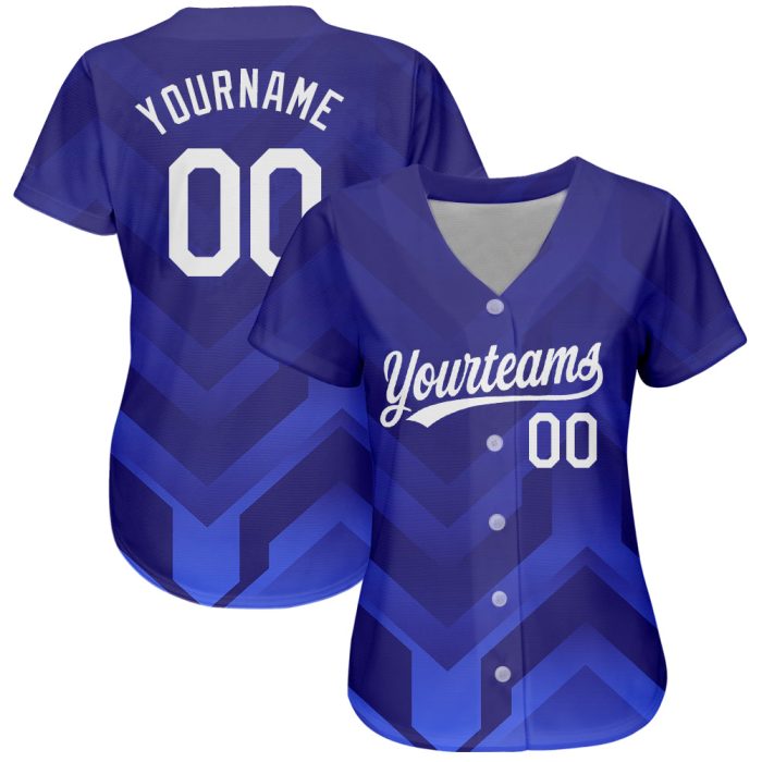 Custom White-Navy 3D Pattern Baseball Jersey - Authentic Design for Sports Fans Custom Royal White-Navy 3D Pattern Design - Image 2