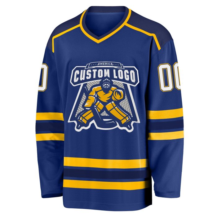 Custom Royal Navy Gold Hockey Jersey - Personalized Design for Teams and Fans Custom Royal White Navy-Gold Hockey Jersey - Image 2