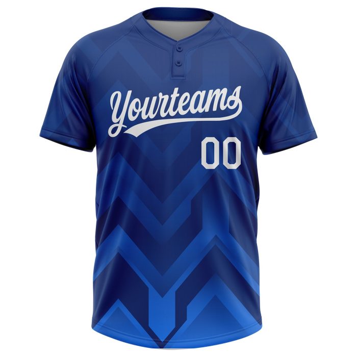 Custom Unisex Softball Jersey in Royal White-Navy Two-Button Design Custom Royal White-Navy Two-Button Unisex Softball Jersey - Image 2