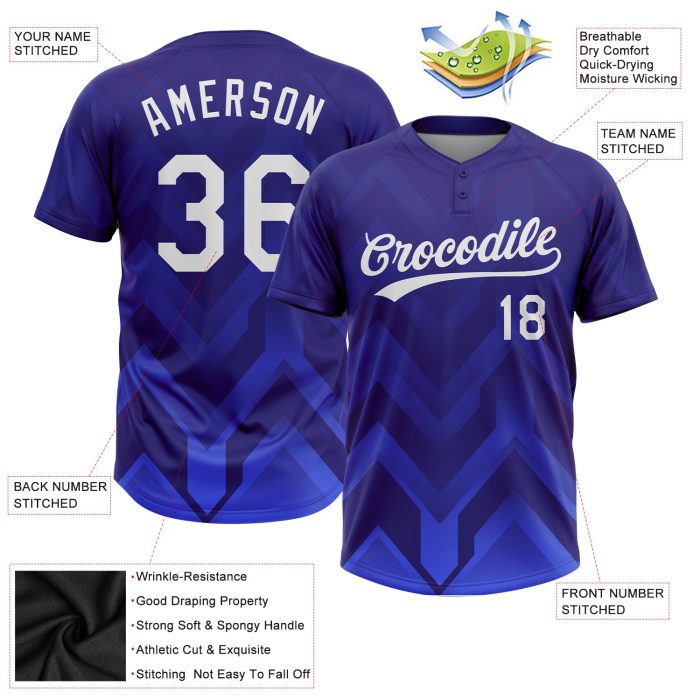 Custom Unisex Softball Jersey in Royal White-Navy Two-Button Design Custom Royal White-Navy Two-Button Unisex Softball Jersey - Image 3