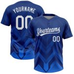 Custom Unisex Softball Jersey in Royal White-Navy Two-Button Design Custom Royal White-Navy Two-Button Unisex Softball Jersey