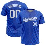 Custom Two-Button Unisex Softball Jersey in Royal White-Navy, Style 9567 Custom Royal White-Navy Two-Button Unisex Softball