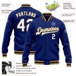 Custom Royal White Old Gold Black Varsity Bomber Full-Snap Letterman Jacket Custom Royal White Old Gold-Black Bomber Full-Snap - Image 3