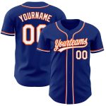 Custom Authentic Baseball Jersey - White-Orange, Style 7842, Personalized Sports Apparel Custom Royal White-Orange Authentic