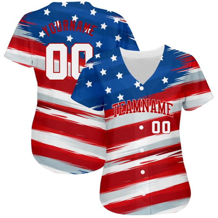 3D American Flag Baseball Jersey - Custom Royal White-Red Design Custom Royal White-Red 3D American Flag Authentic Baseball - Image 2