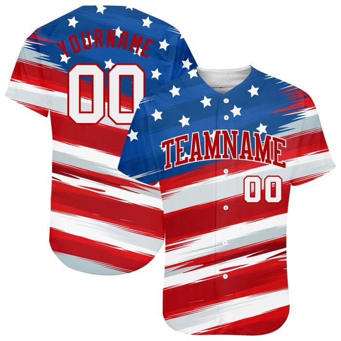 3D American Flag Baseball Jersey - Custom Royal White-Red Design Custom Royal White-Red 3D American Flag Authentic Baseball - Image 1