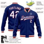 Custom Royal White Red Varsity Letterman Jacket Full-Snap Bomber for Men Custom Royal White-Red Bomber Full-Snap Varsity - Image 3