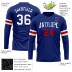Custom Long Sleeve Performance T-Shirt in Royal White and Red Custom Royal White-Red Long Sleeve Performance T-Shirt - Image 3