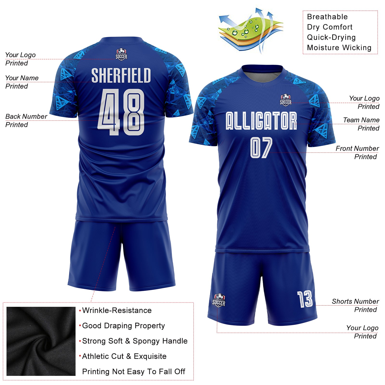 Custom Royal White Sublimation Soccer Uniform Jersey Custom Royal White Soccer Jersey - Personalized Sublimation Uniform for Team Sports Custom Royal White Sublimation Soccer - Image 3