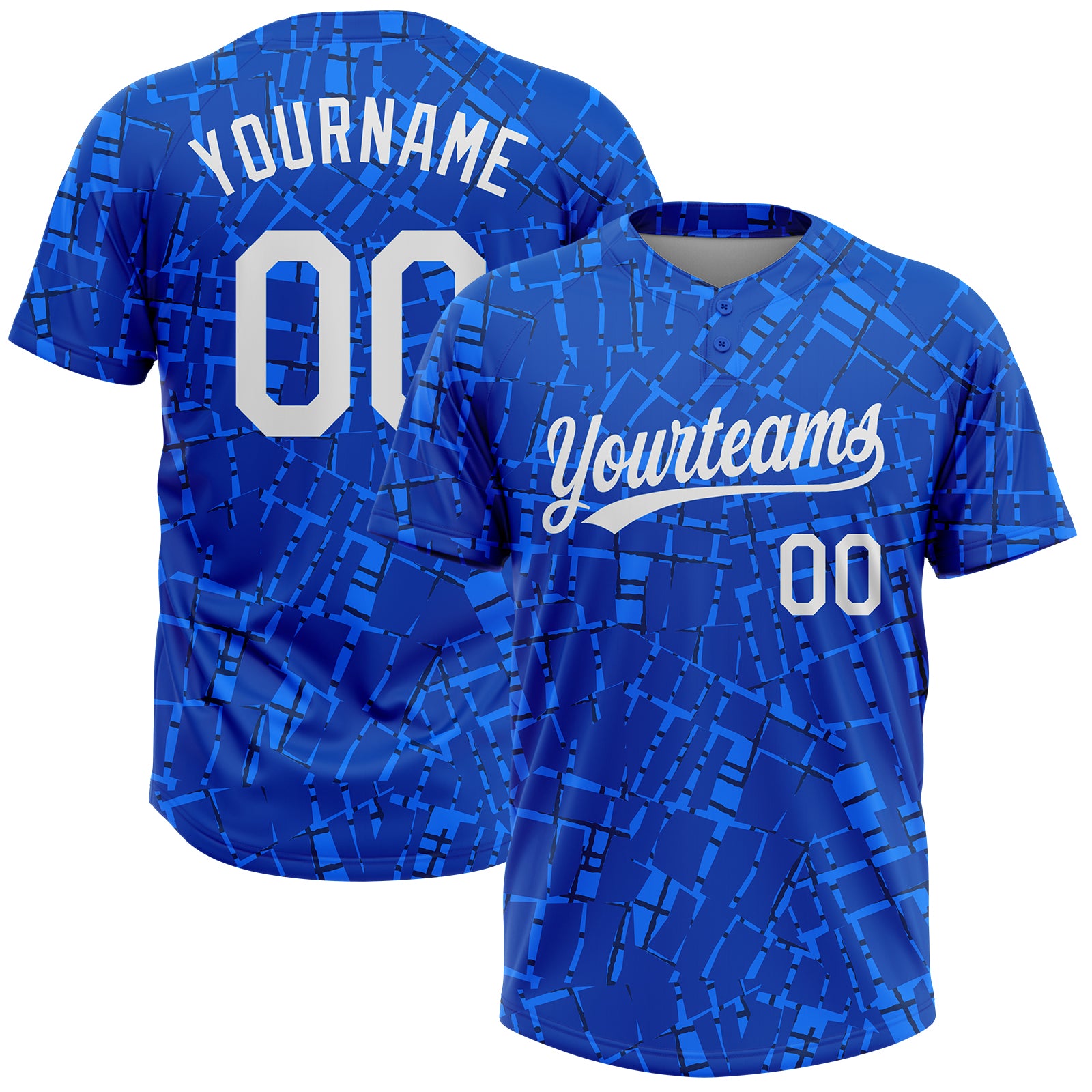 Custom Royal White Softball Jersey Unisex Style 6206 - Two-Button Design Custom Royal White Two-Button Unisex Softball Jersey