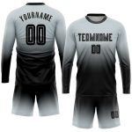 Custom Silver Black Sublimation Soccer Jersey - Long Sleeve Fade Fashion Uniform Custom Silver Black Sublimation Long Sleeve - Image 2