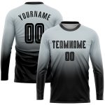 Custom Silver Black Sublimation Soccer Jersey - Long Sleeve Fade Fashion Uniform Custom Silver Black Sublimation Long Sleeve